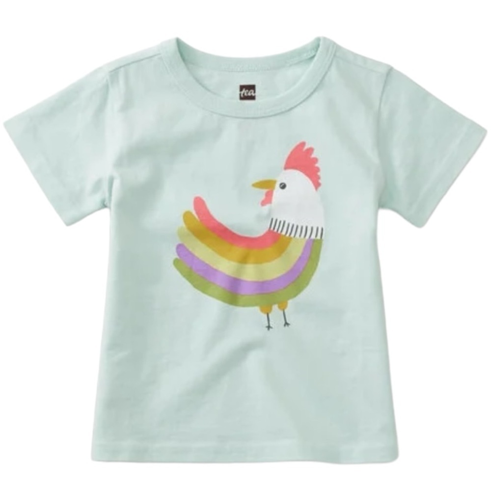 NEW Tea Collection Mint Green Rainbow Rooster Tee Shirt Top size 3-6 Months